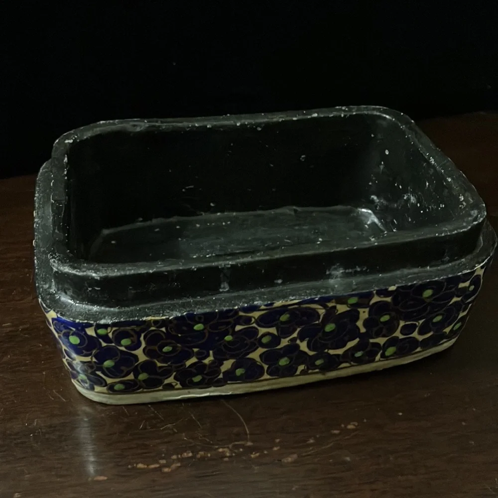 Vintage Indian Papier Mâché Blue, Black, & Gold Trinket / Jewelry Box